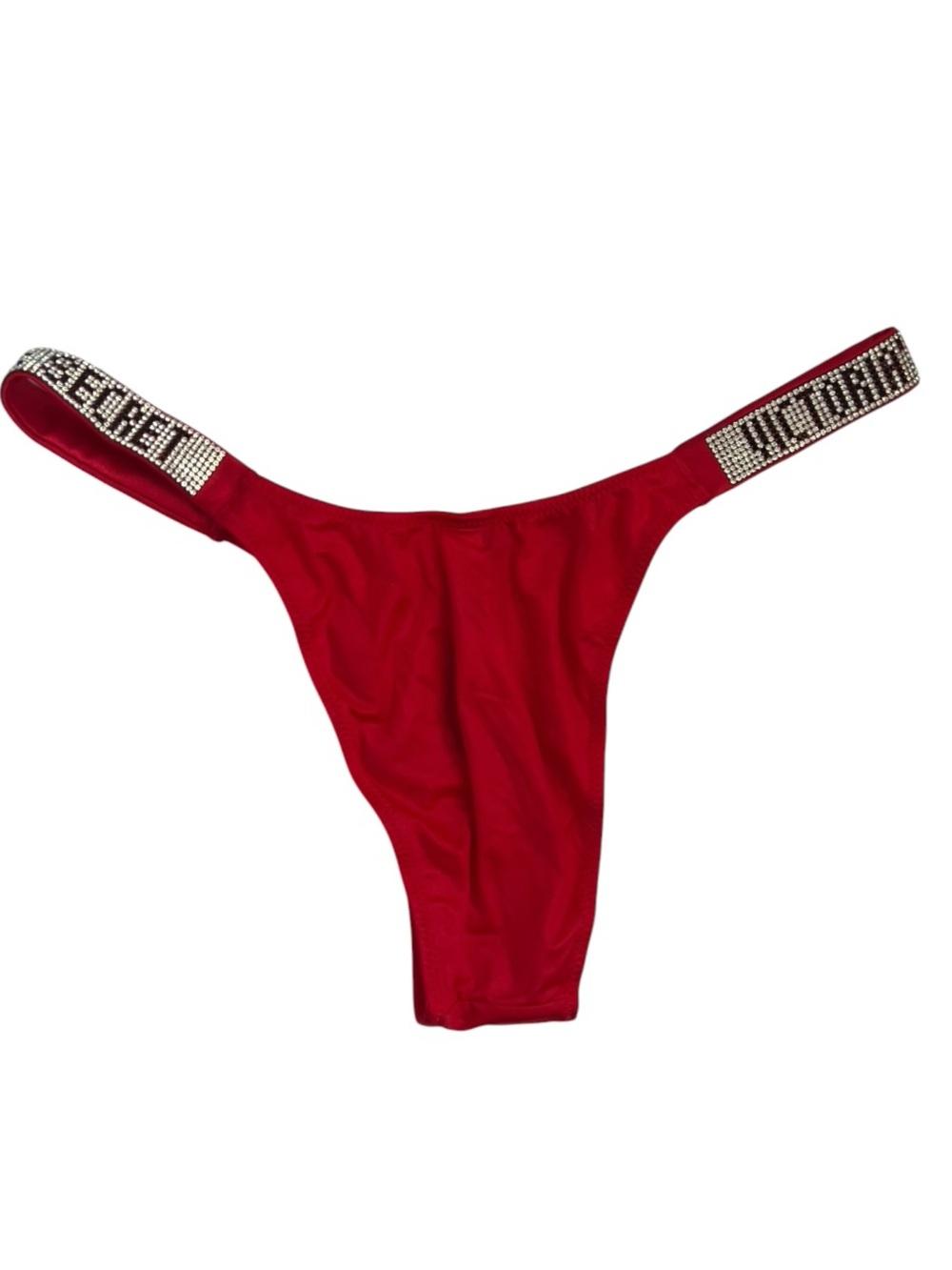 Victoria's Secret Red Rhinestone Logo Thong